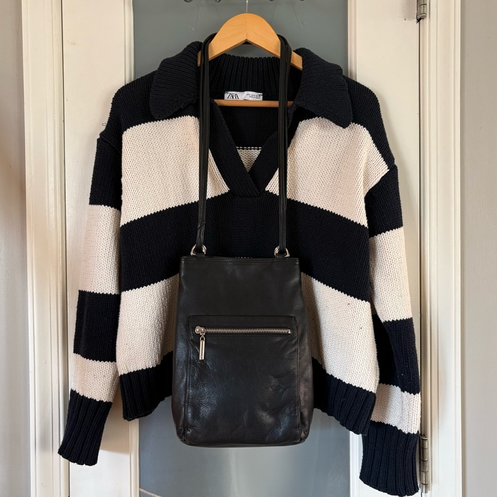 Liz Claiborne Black Leather Bucket-Shoulder Bag
